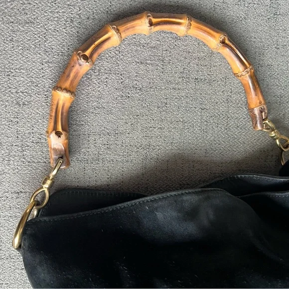 Gucci Black Suede Bamboo top handle bag